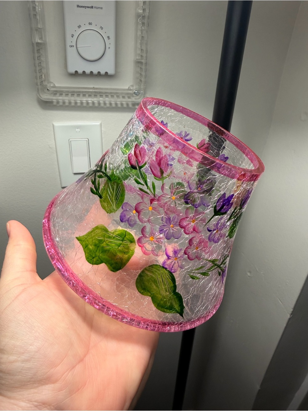 Yankee Candle Spring Flowers Crackle Glass Jar Shade Butterfly Pink Floral